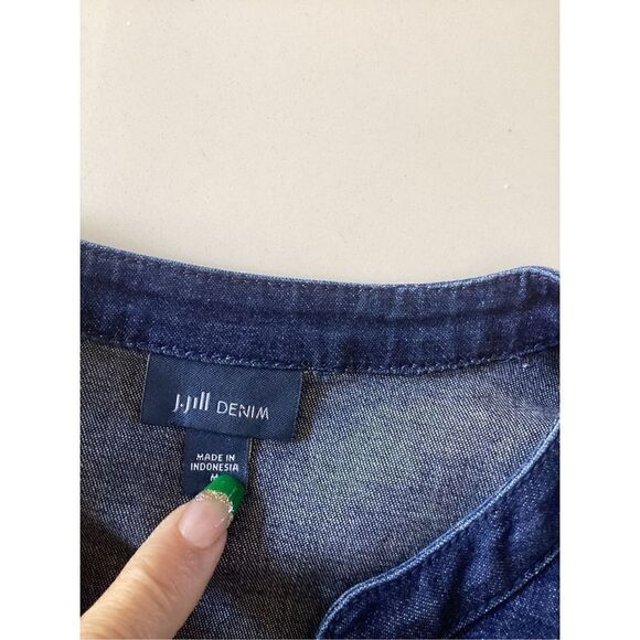 J. Jill Denim Lace Up Dress Sz L Stretch Raw Hem Pockets - Picture 6 of 9